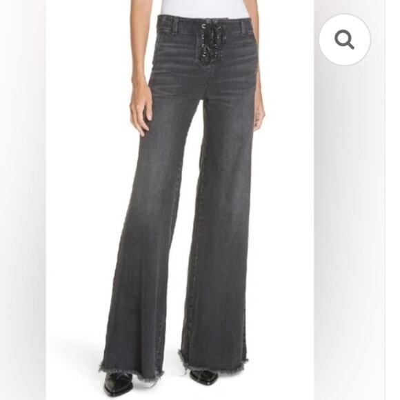 NILI LOTAN Wade Mid-Rise Lace-up Charcoal Flare Jeans. 25Tall